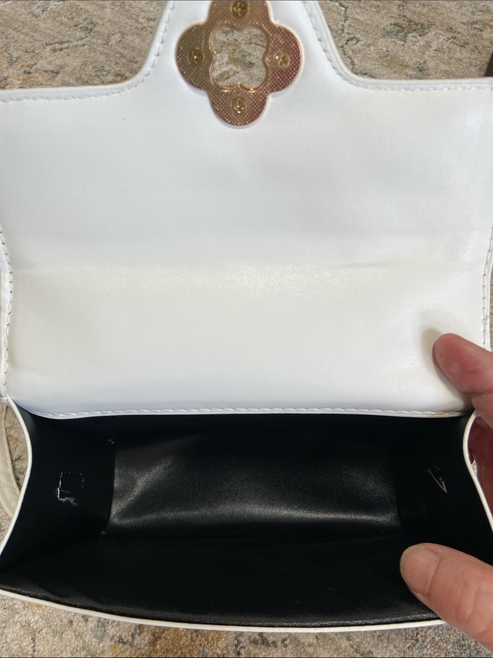 White Cherry Print Mini Crossbody Bag with Top Handle and Turn Lock Hardware - Picture 8 of 12